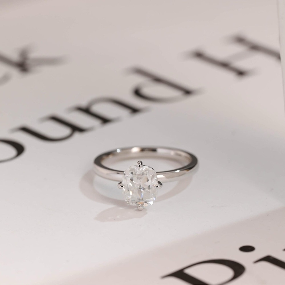 9k white gold 1.5 ct old European cut
cushion solitaire moissanite ring - Picture 3 of 5
